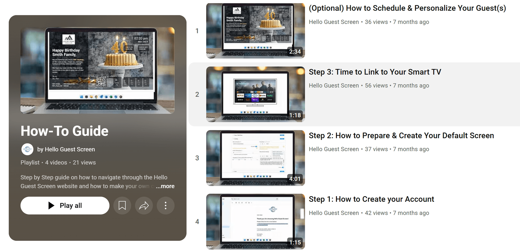 YouTube Playlist - How Hello Guest Screen Works